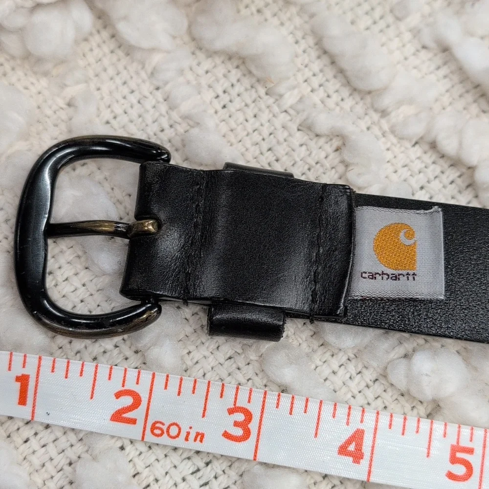 Carhartt Men's Medium Black Leather Simple Straight Work Belt with Metal Buckle
